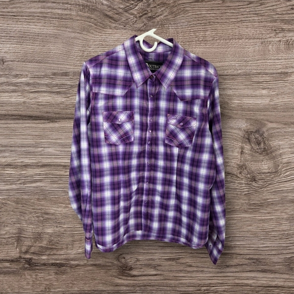 Outback Trading Co. Purple Button Down Plaid Shirt Size 1X - Picture 1 of 6